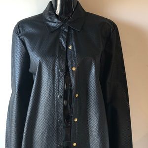 Dana Buchman Black Perforated Leather Shirt (12)